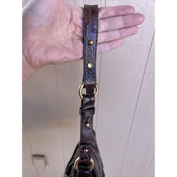 Brahmin Brown Croc Textured Leather Soulder Bag Purse - Picture 8 of 12